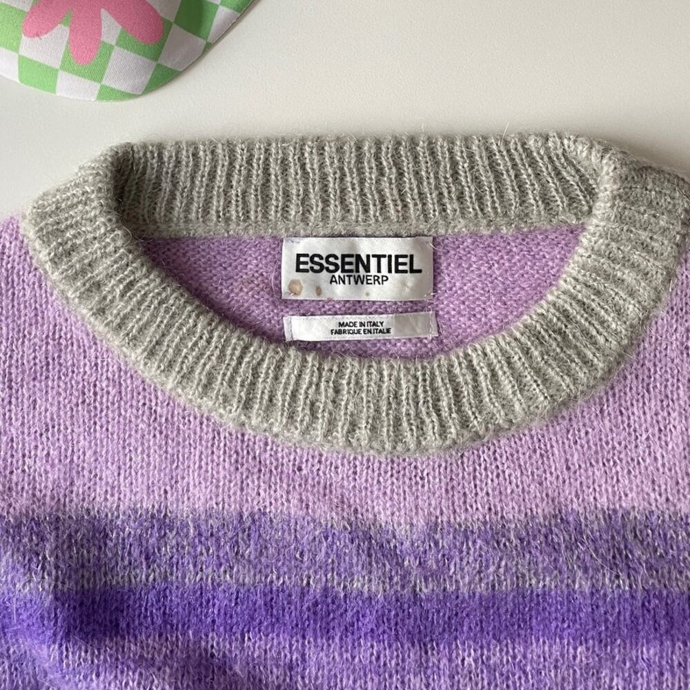 Anthropologie Essentiel Antwerp Purple Green Como Stripe Mohair Crew - Picture 4 of 7